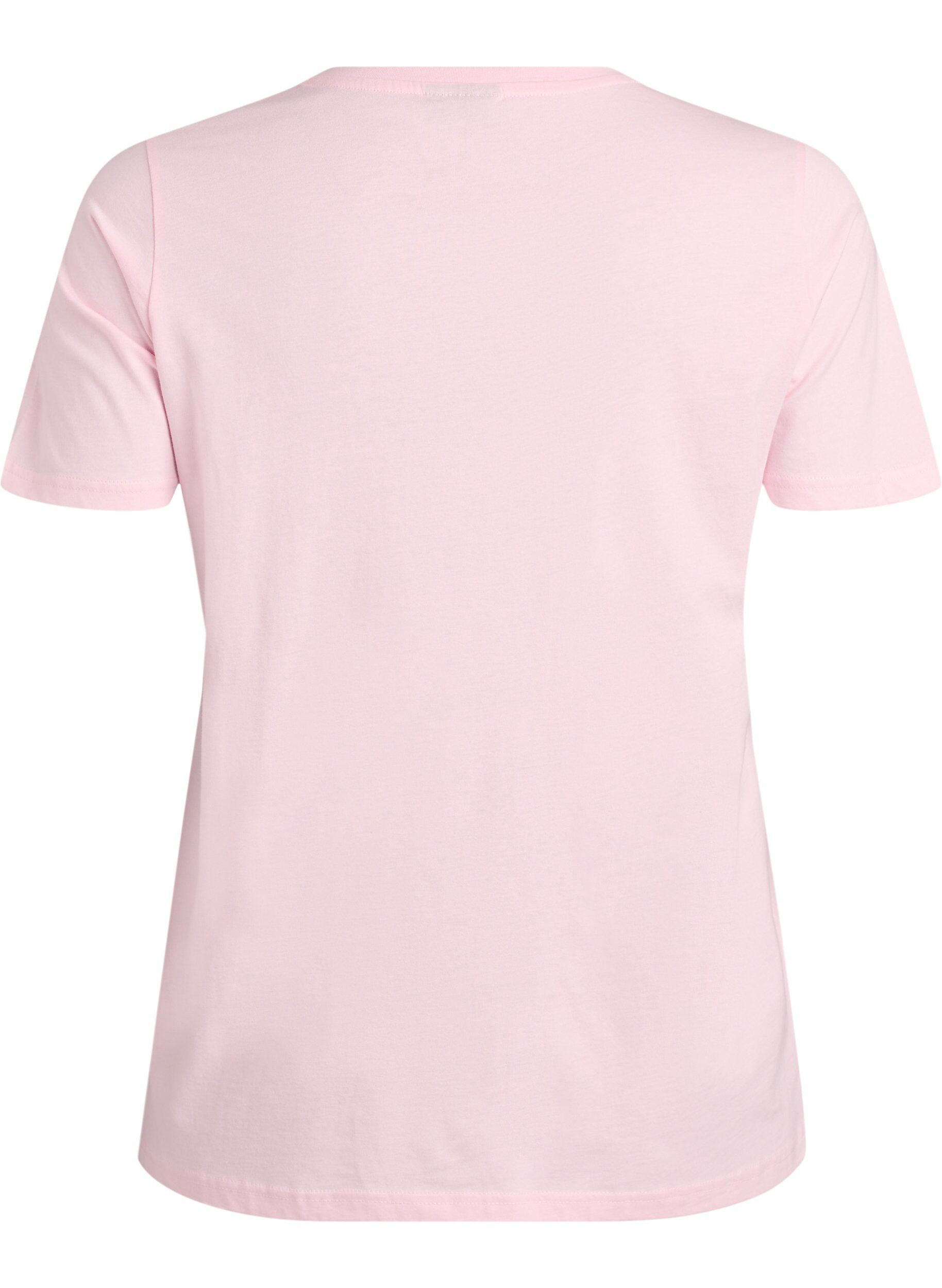 ZizziKatoenen T-shirt met decoratief detail vooraan, Roze, Packshot image number 1