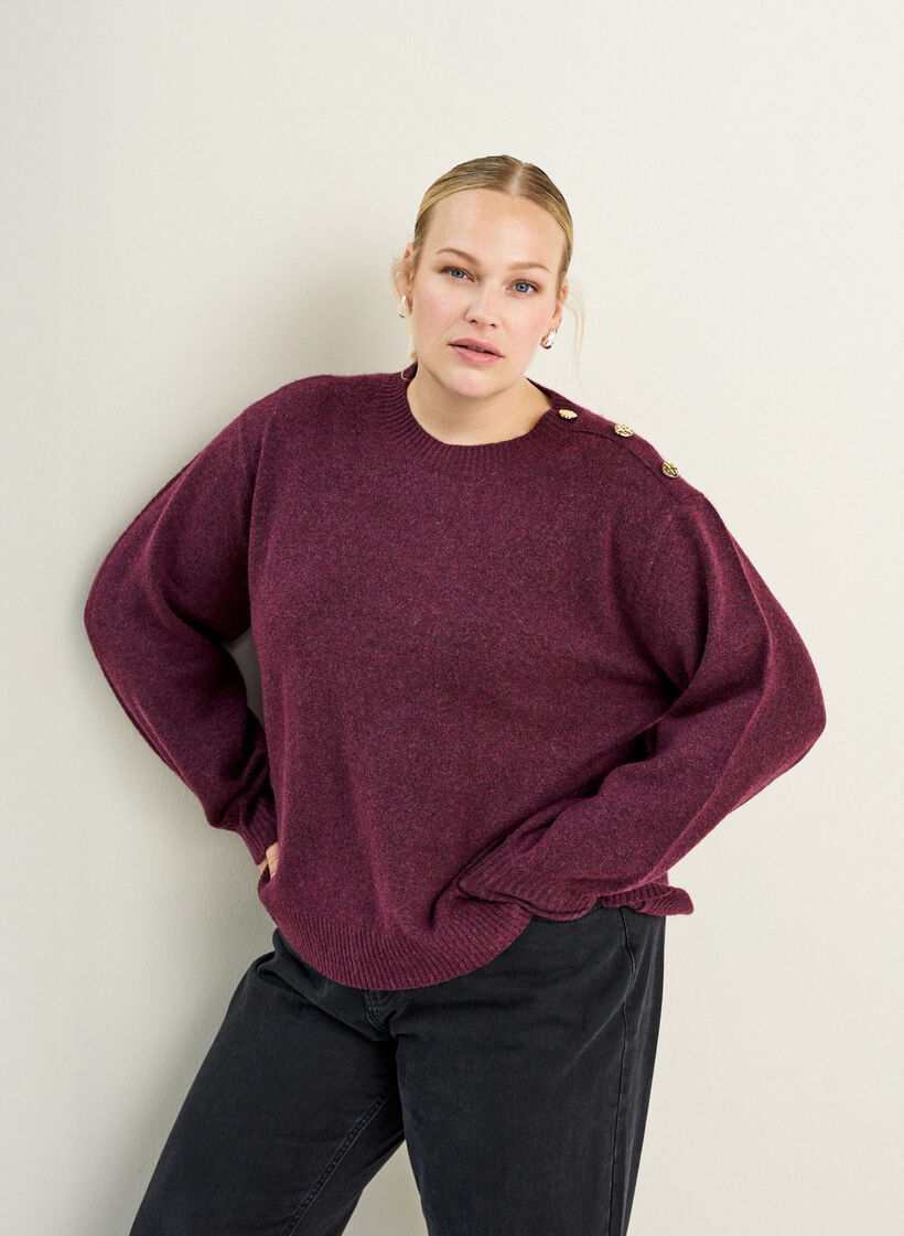 Breisel blouse met knoopdetail, Donker Bordeaux, Image image number 0