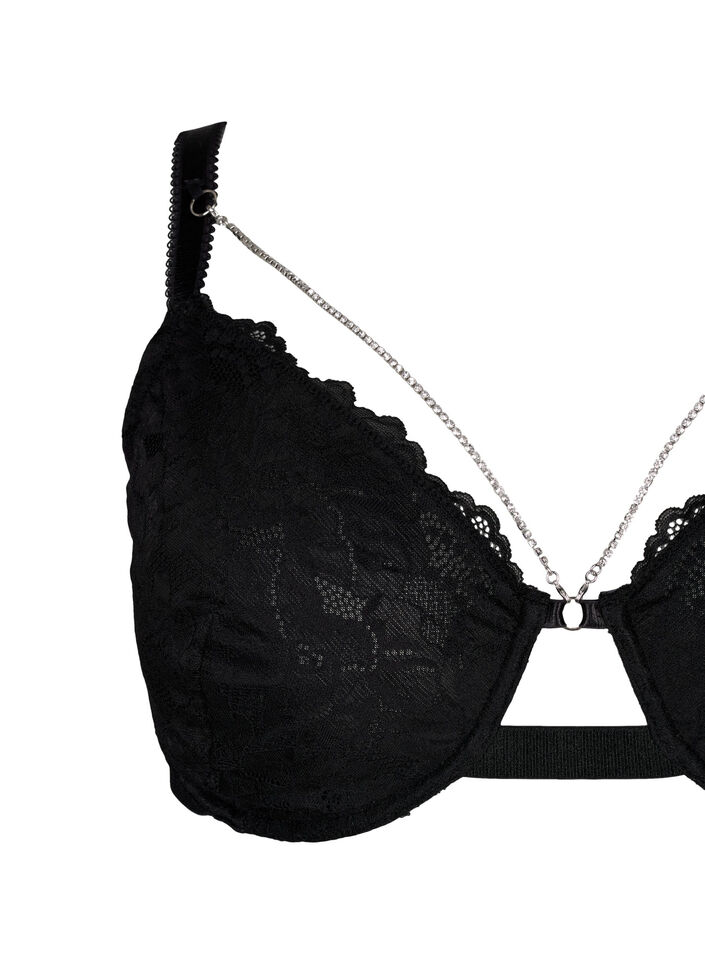 Volledig dekkende kanten bh met kettingdetail, Black, Packshot