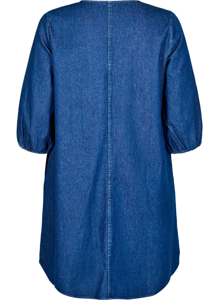 Korte denimjurk met 3/4 mouwen, Blue Denim, Packshot