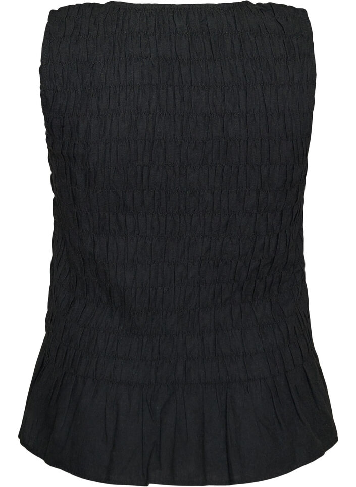 Mouwloze top van katoen en linnen met smock, Zwart, Packshot image number 1