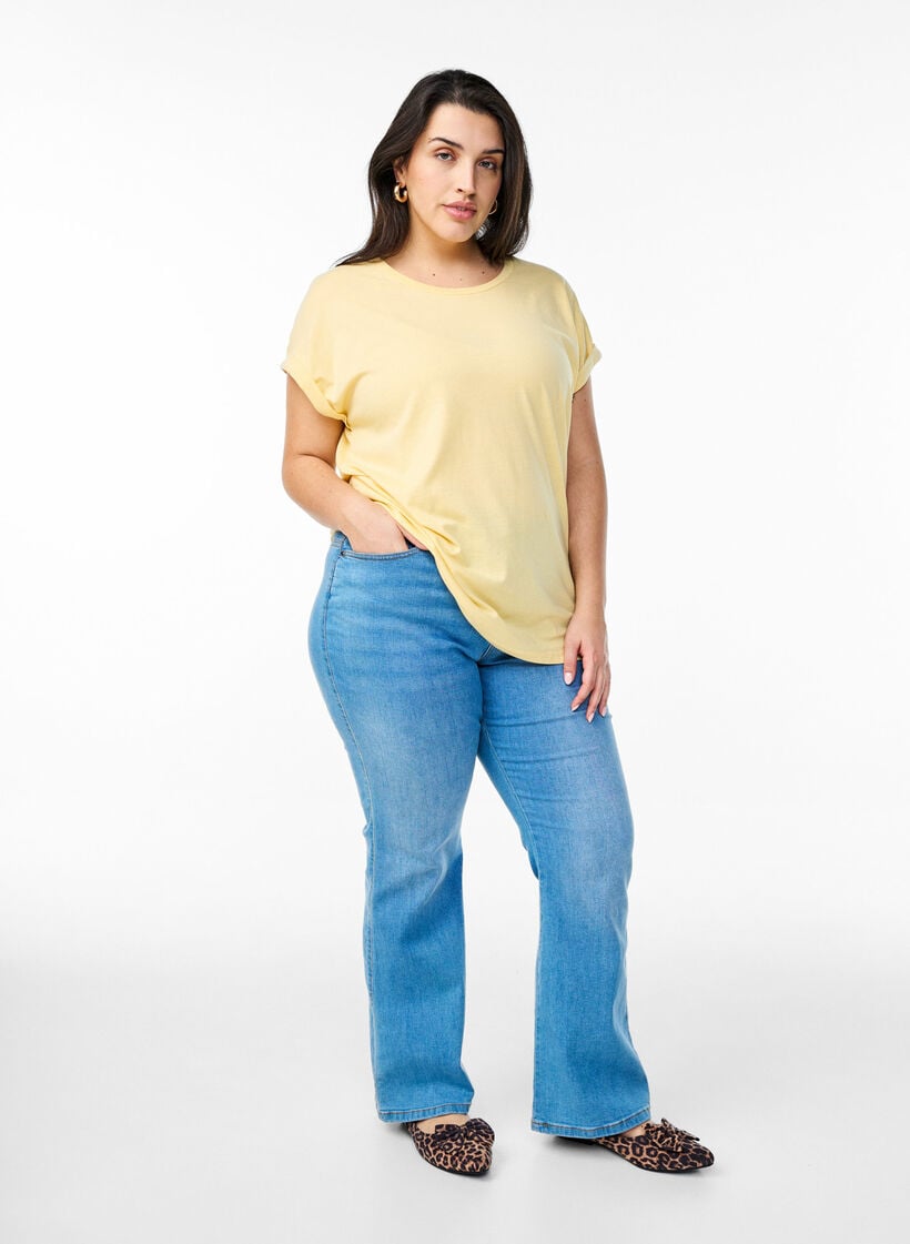 T-shirt &agrave; manches courtes en m&eacute;lange de coton, Jaune clair, Model image number 1