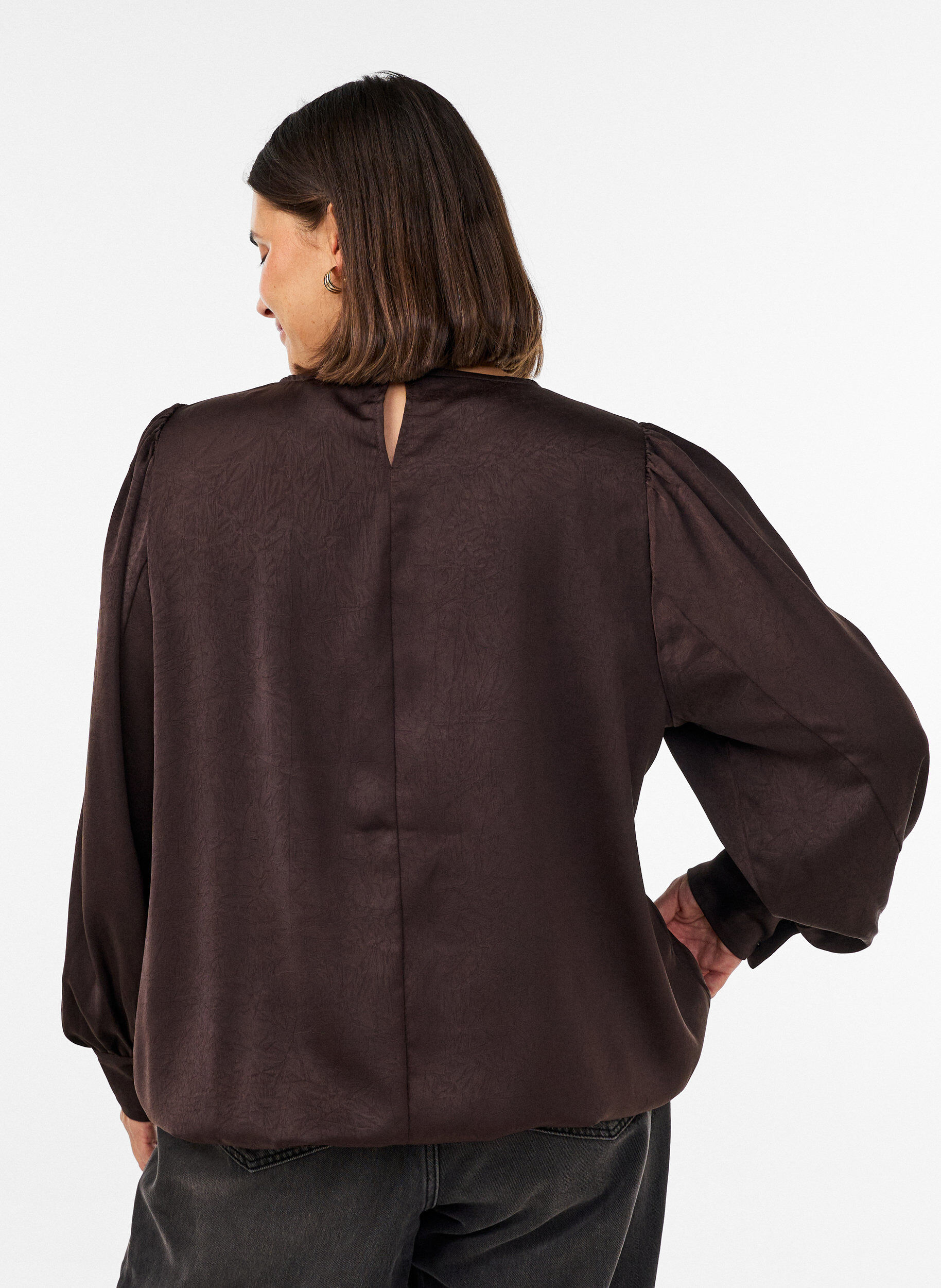 ZizziBlouse met satijnen look en ballonvorm, Bruin, Model image number 2