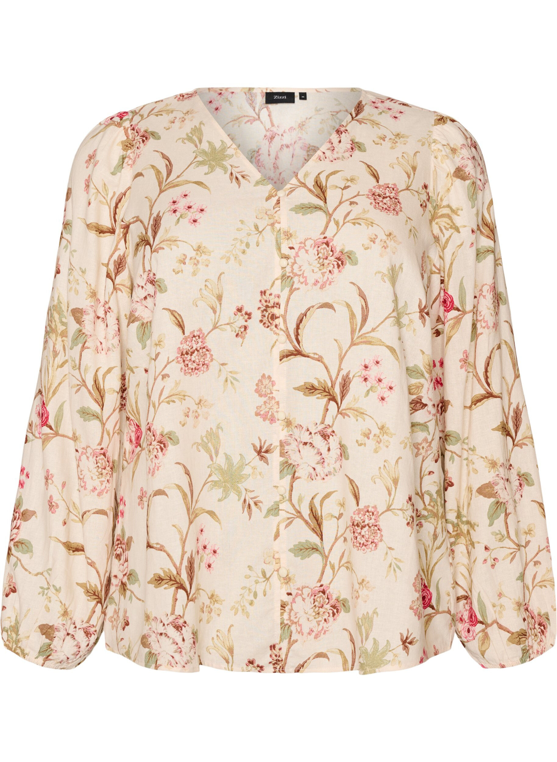 Gebloemde blouse van linnen en viscose met lange mouwen