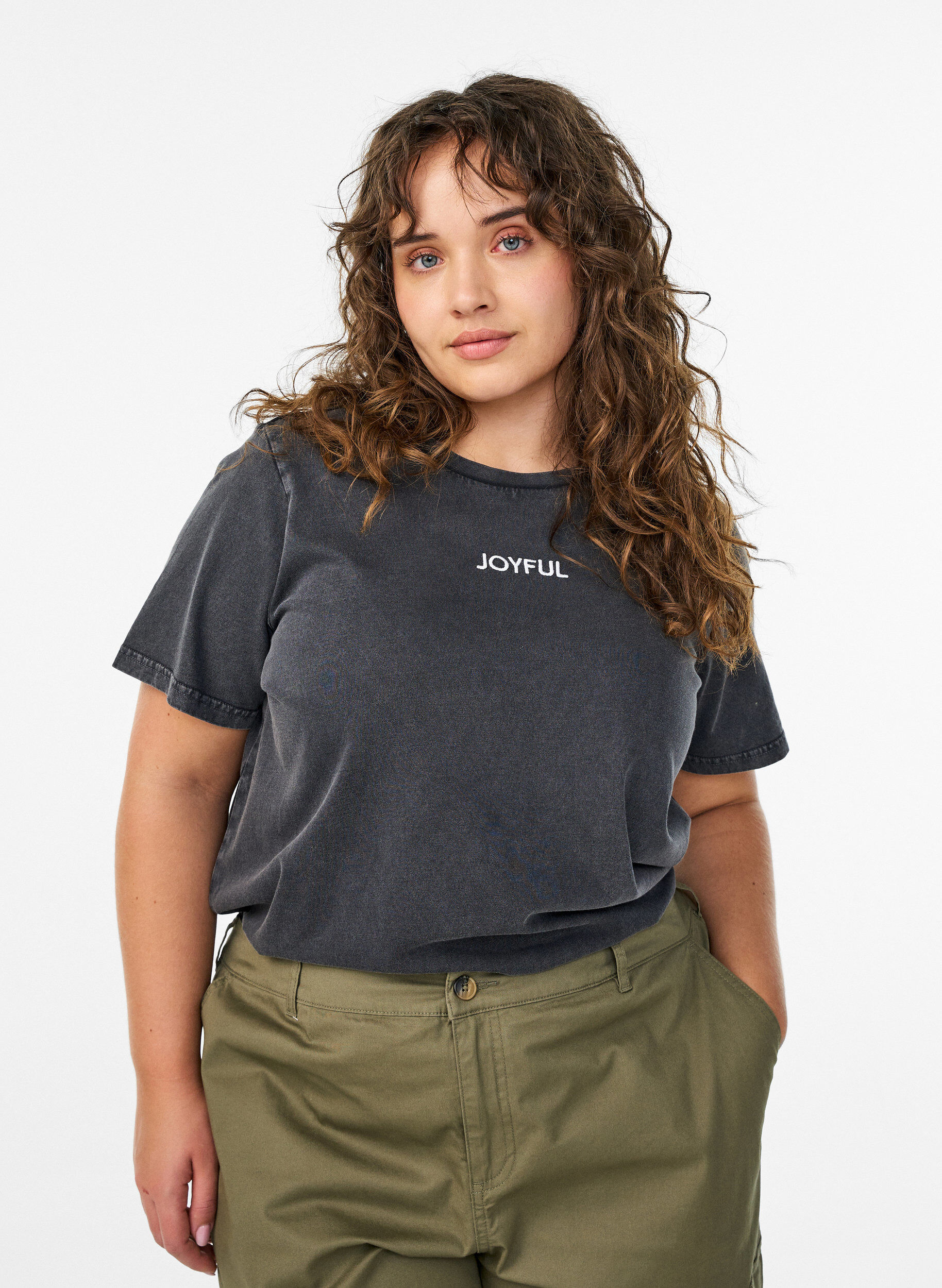 T-shirt in biologische katoen met print op de achterkant, Grijs, Model