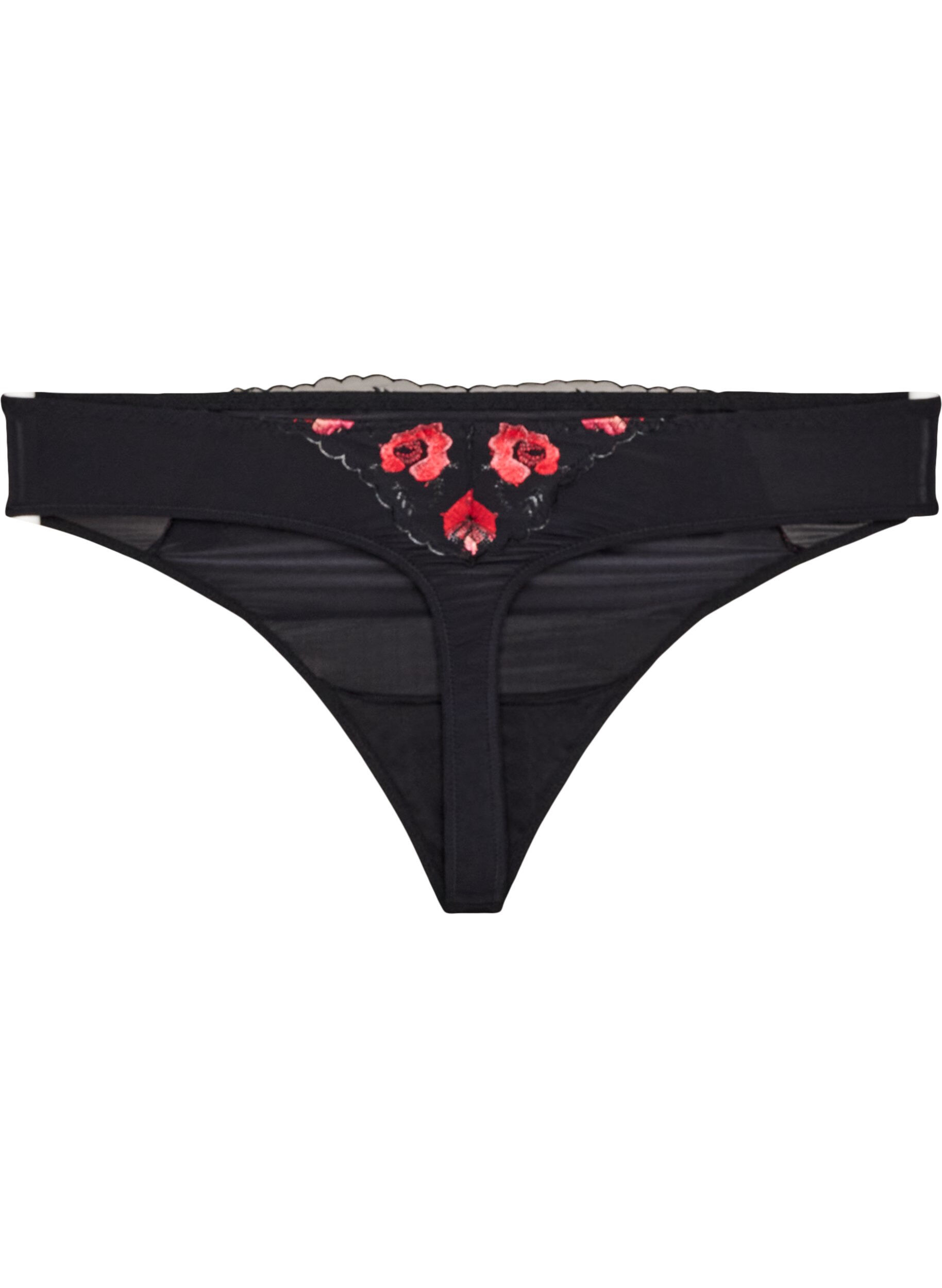 ZizziMicrovezel string met geborduurde bloemen, Zwart, Packshot image number 1