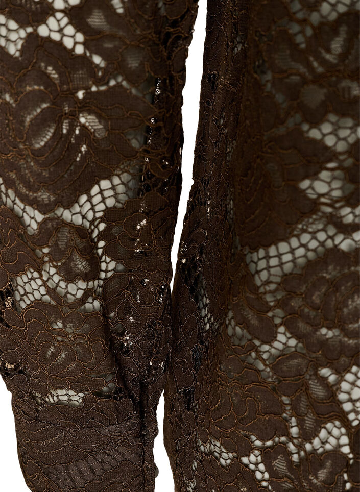 Kanten shirt met parelknopen, Bruin, Packshot image number 3