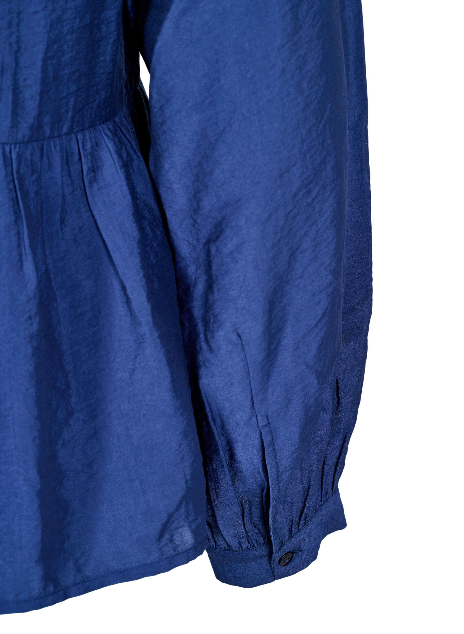 ZizziBlouse met strik en lange mouwen, Blauw, Packshot image number 3