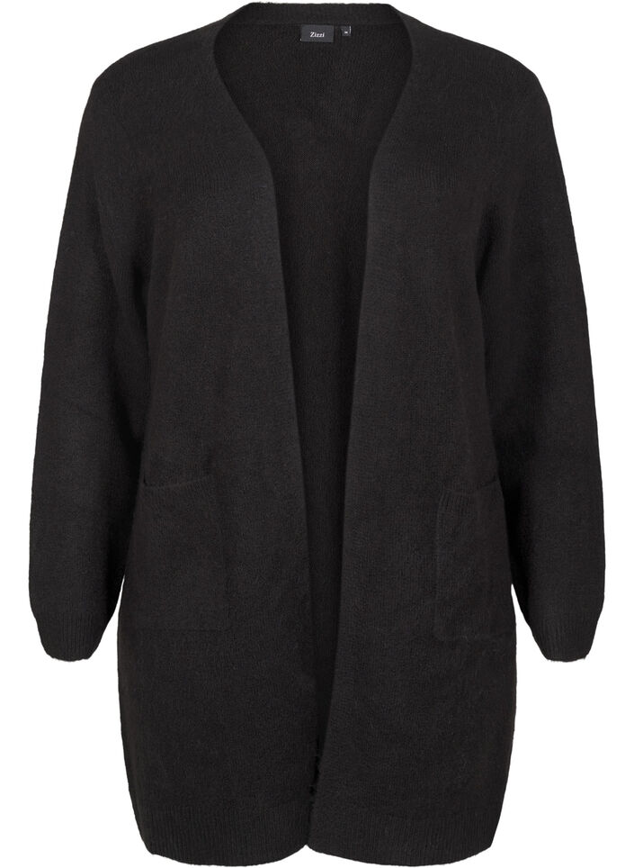 Lange gebreide kleding vest met zakken, Zwart, Packshot image number 0