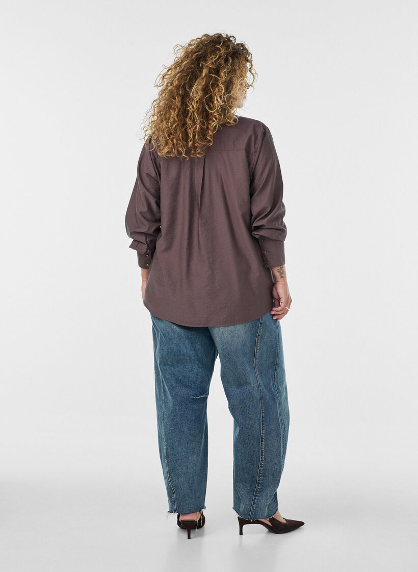 Viscose shirt met gouden knopen, Bruin, Model image number 2