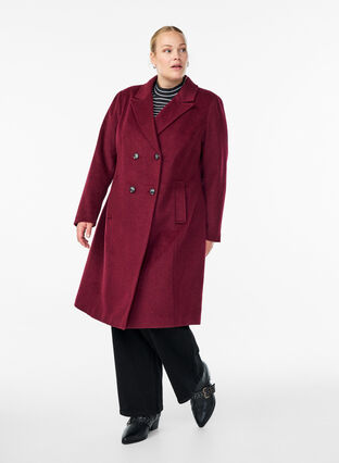 ZizziWollen jas met dubbele knoopsluiting, Maroon Banner Mel., Model image number 2