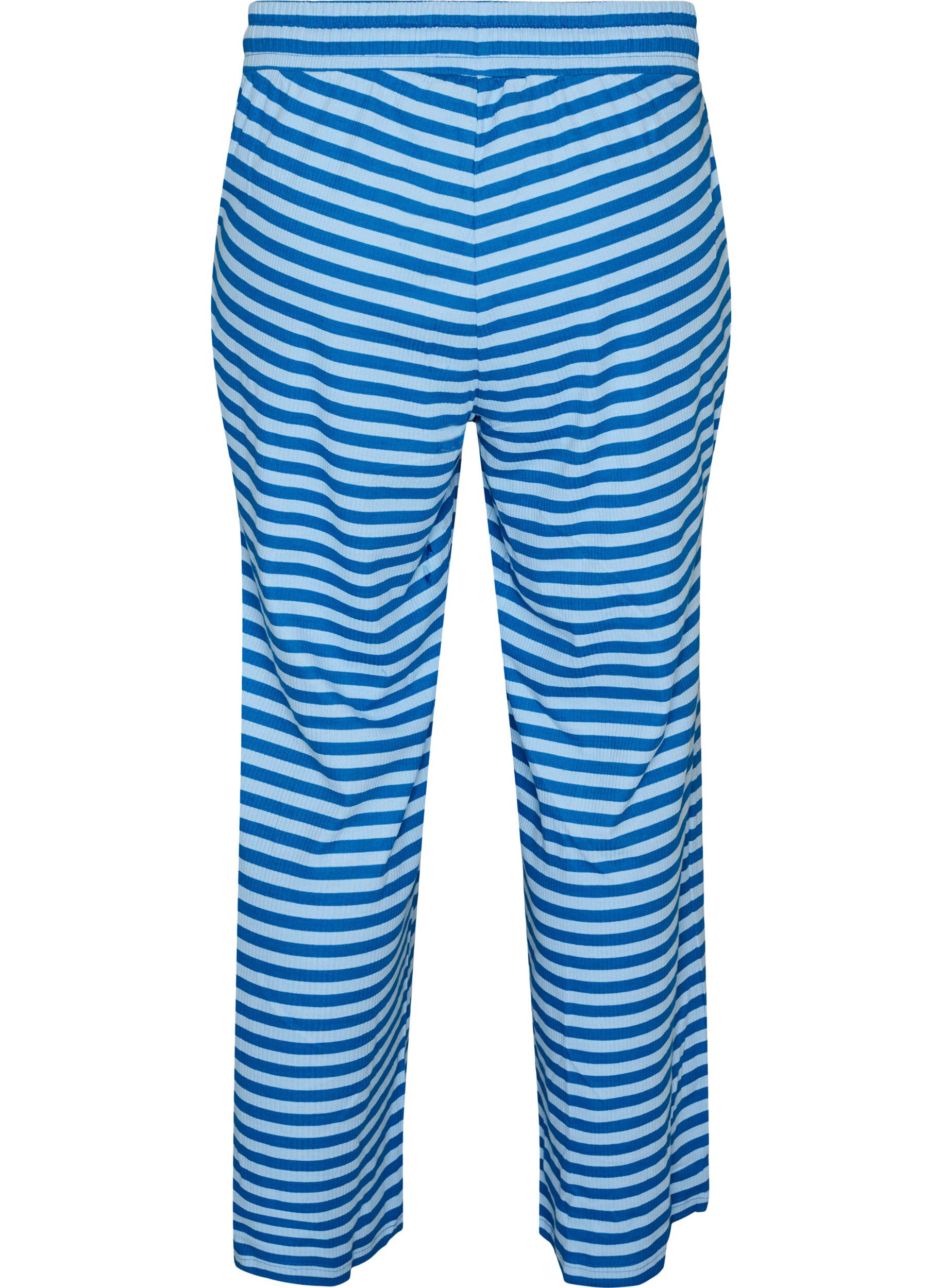 ZizziGestreepte pyjamabroek met een high waist en wijde pijpen, Blauw, Packshot image number 1