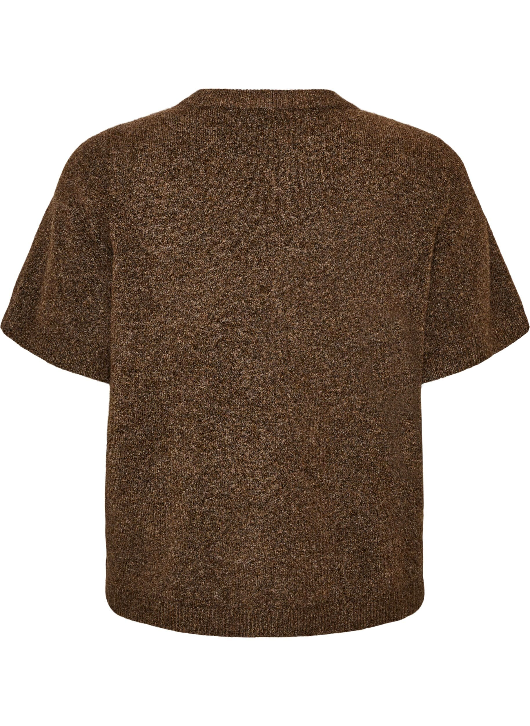 ZizziGebreid vest met korte mouwen, Bruin, Packshot image number 1