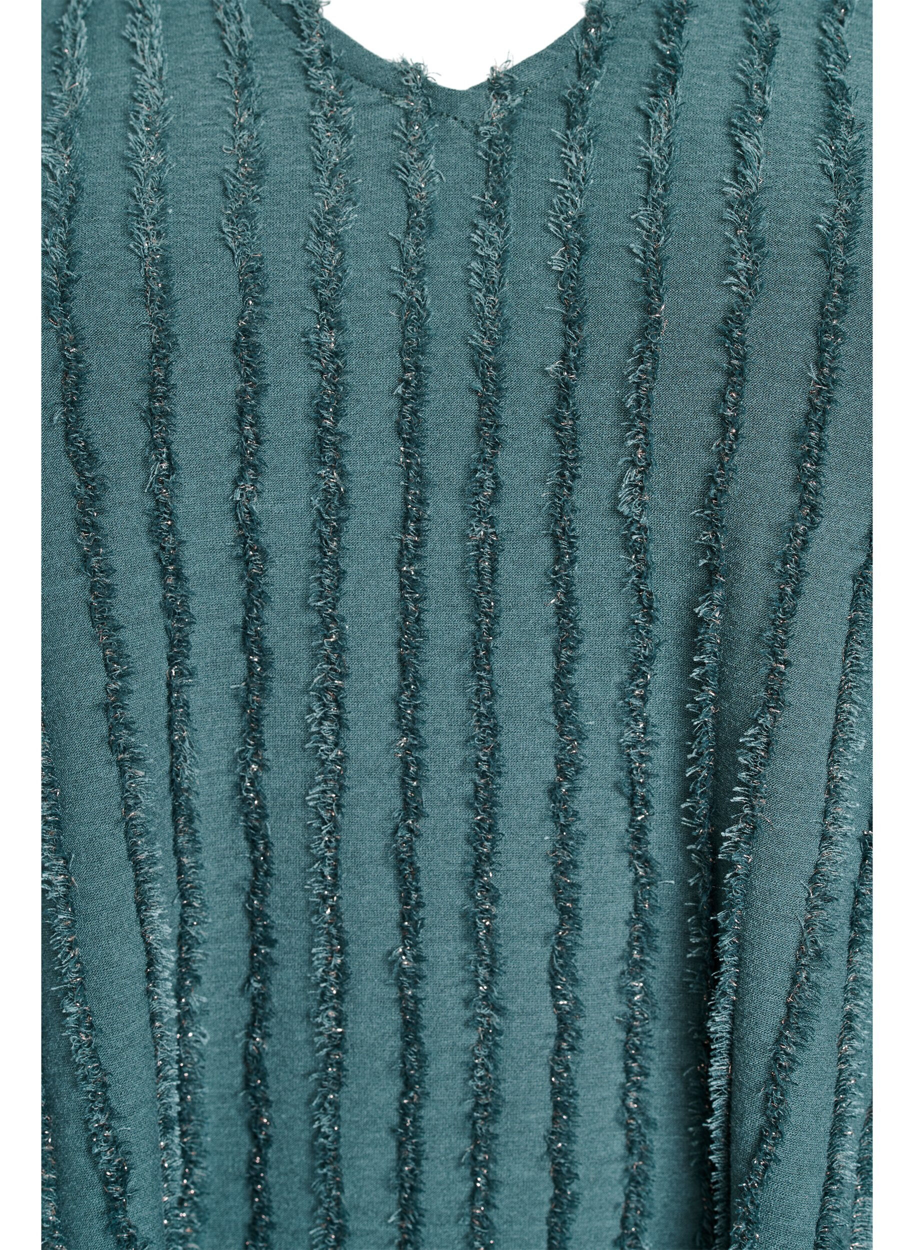 ZizziBlouse met korte mouwen en strepentextuur, Groen, Packshot image number 2