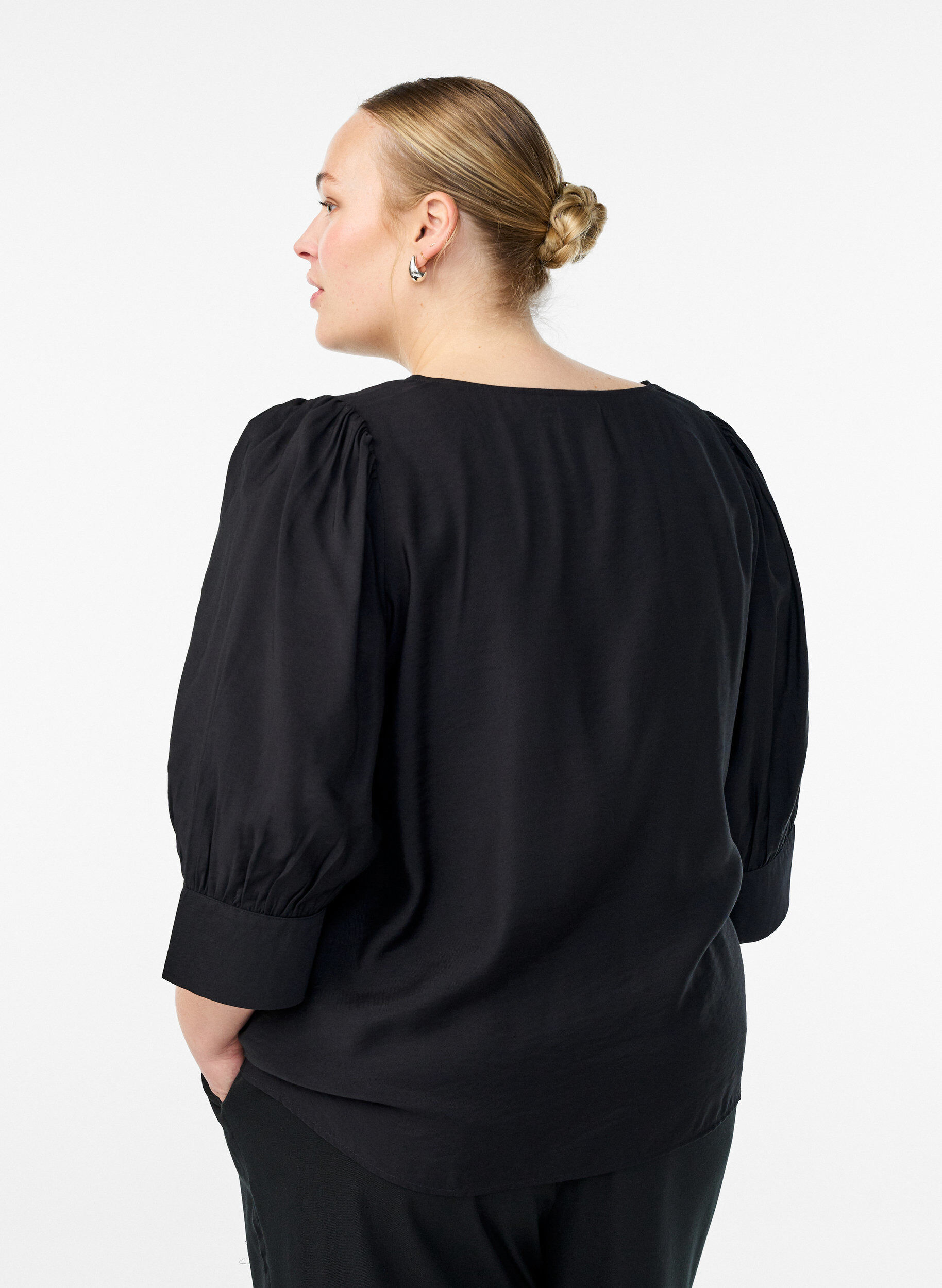 ZizziBlouse met V-hals en 3/4-mouwen, Zwart, Model image number 2