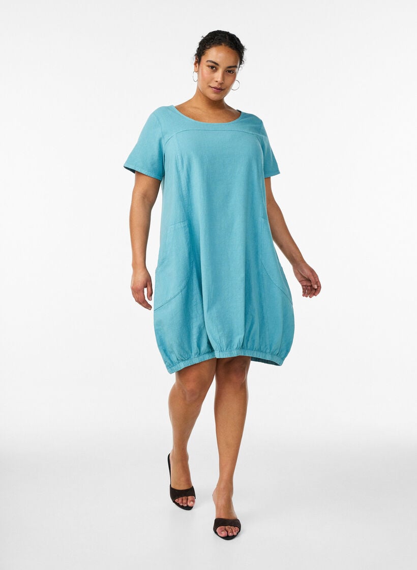 Katoenen jurk met korte mouwen, Blauw, Model image number 1