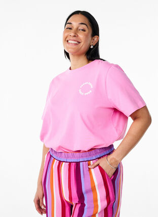 ZizziBiologisch katoenen T-shirt met citrusmotief, Roze, Model image number 2