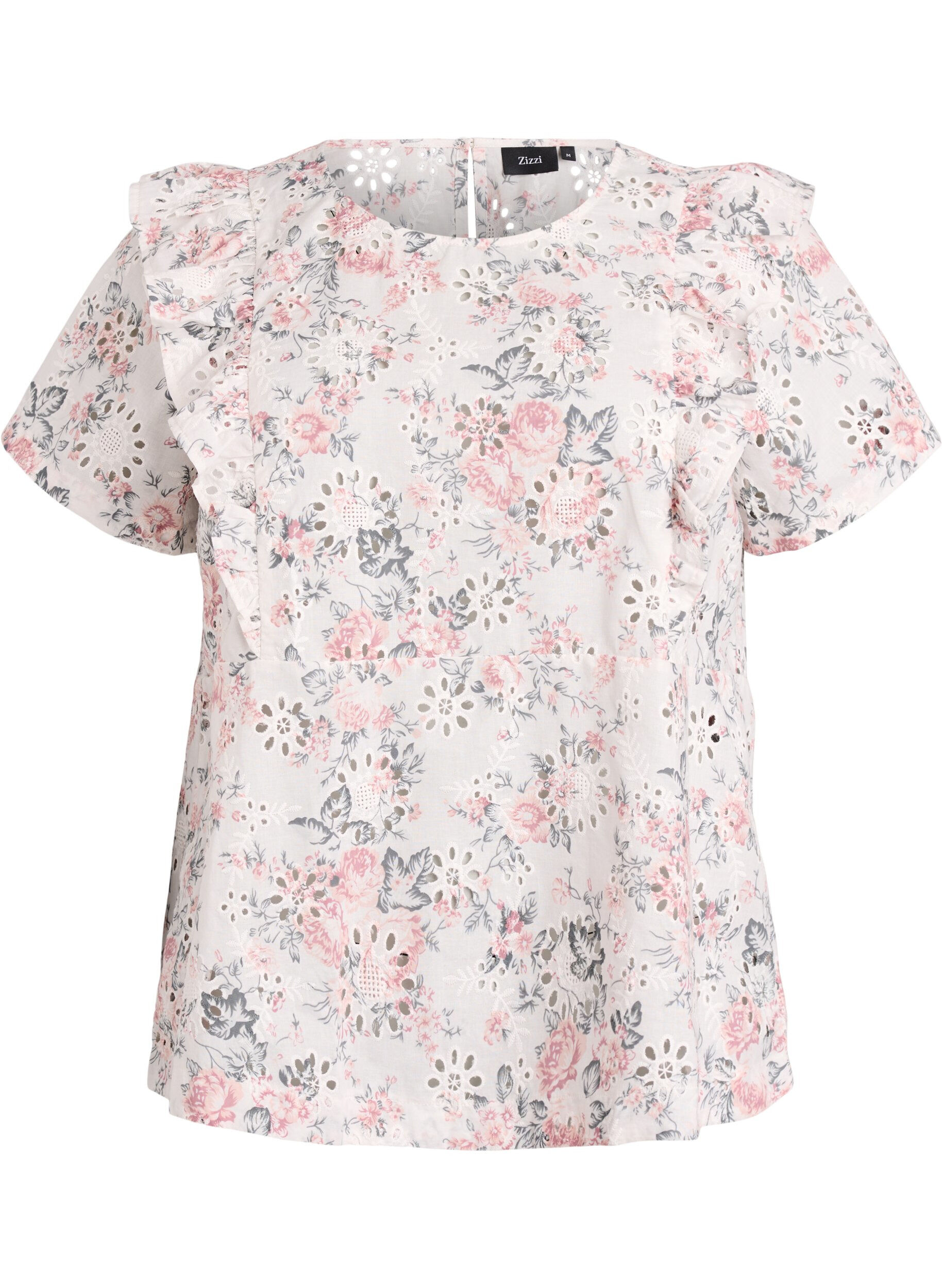 Katoenen blouse met broderie anglaise en ruches