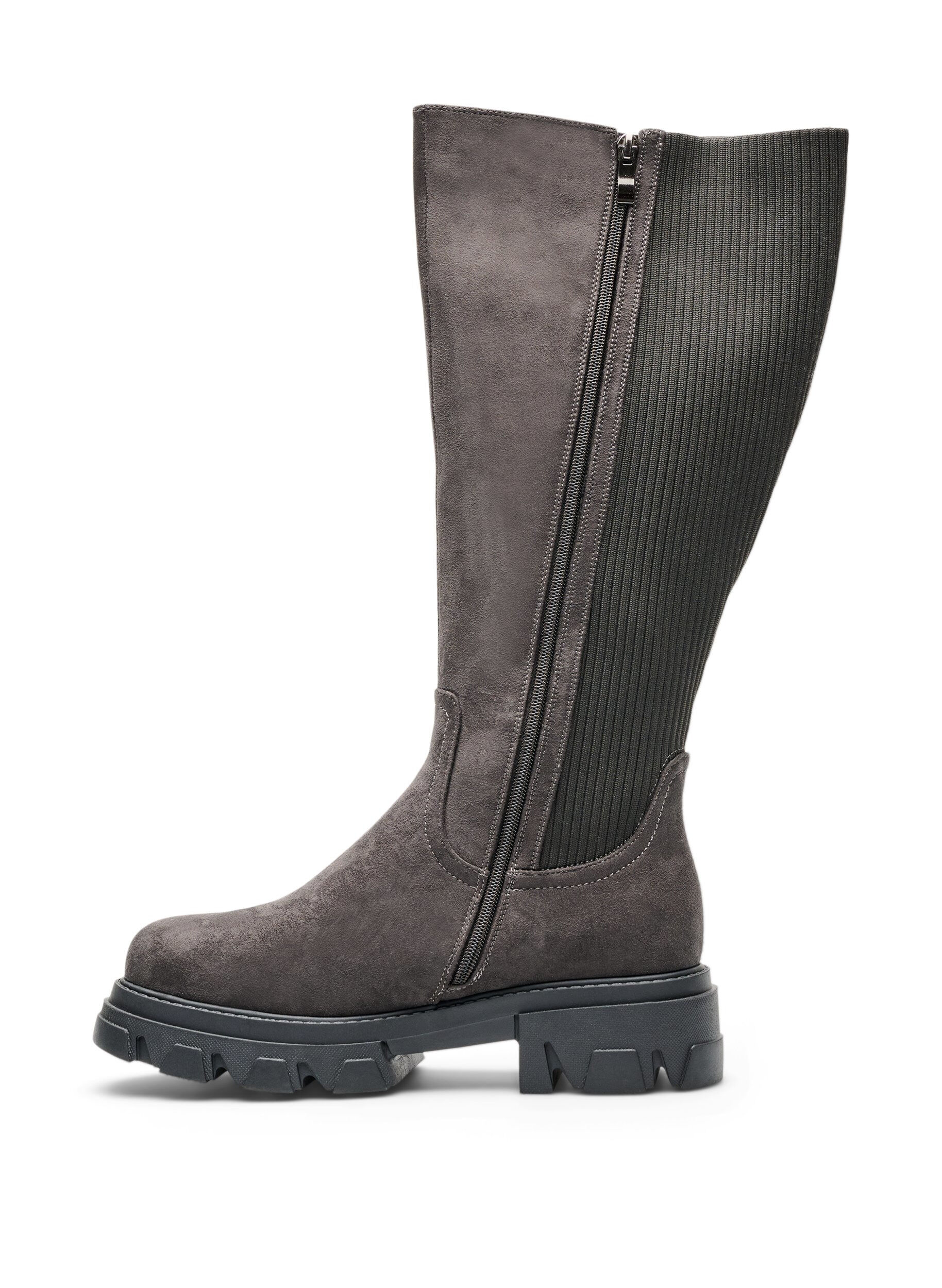 ZizziLange laars met een geribde elastische schacht en grove zool, Bruin, Packshot image number 3