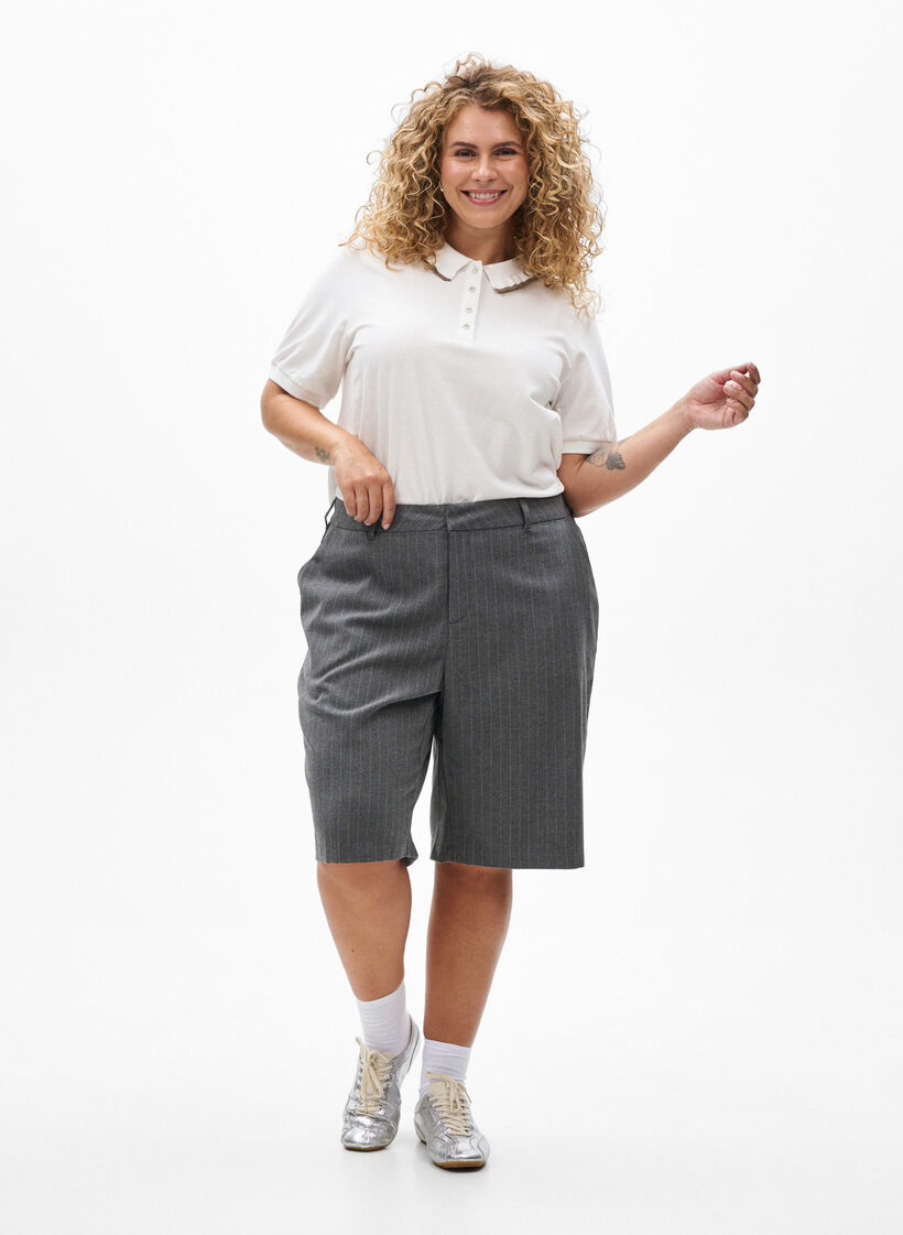 Polo shirt met strass knopen en ruches., Vanille, Model image number 1