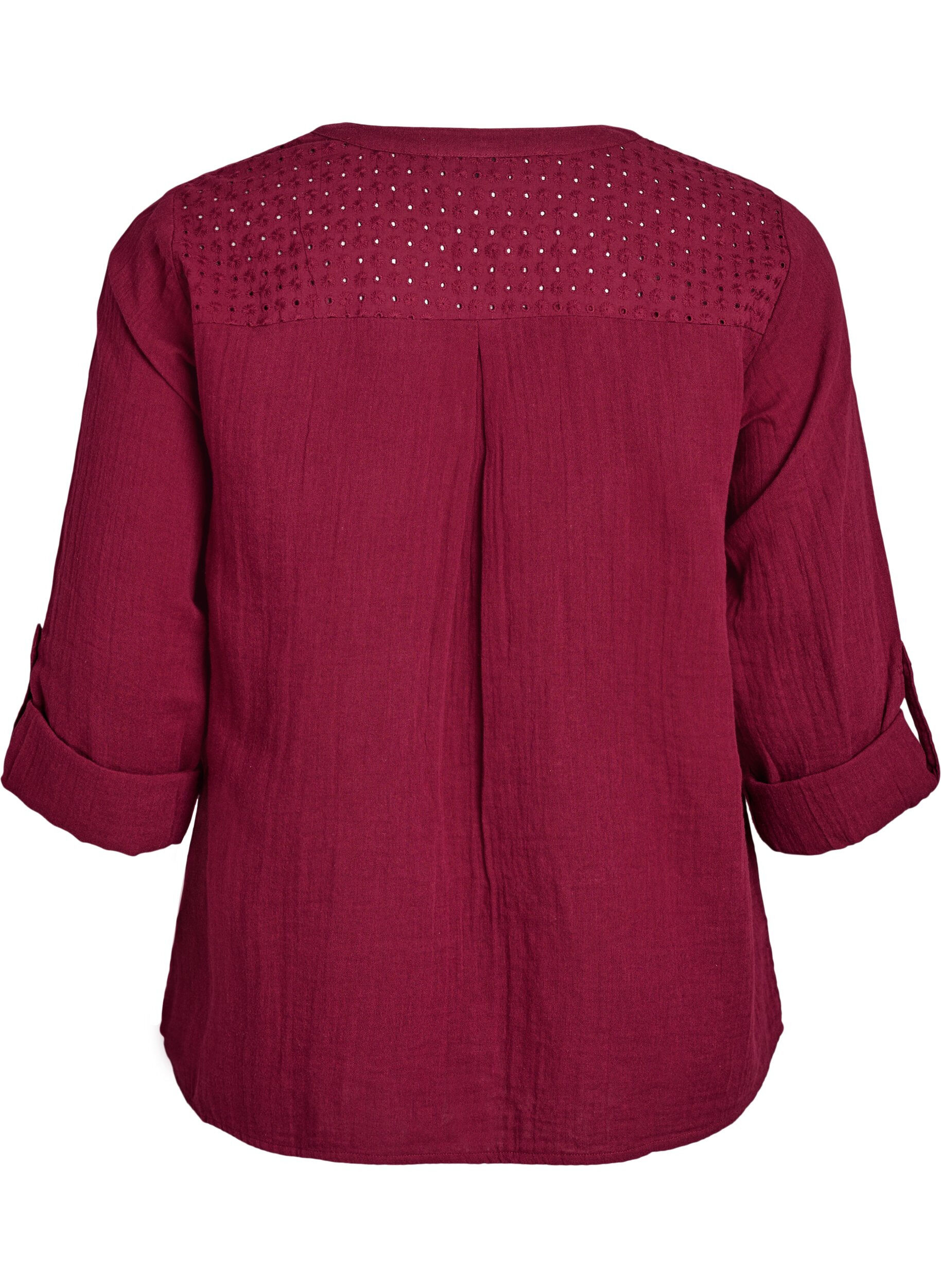 ZizziBlouse in katoenen mousseline met broderie anglaise, Donker Bordeaux, Packshot image number 1