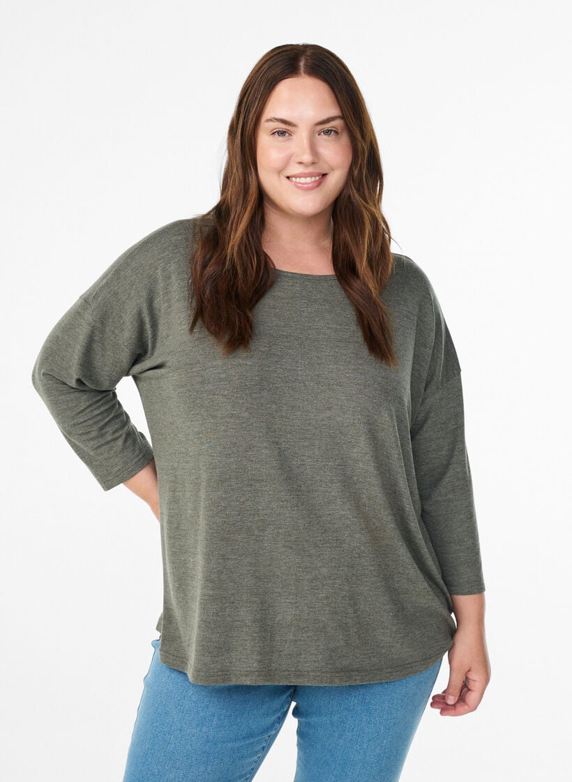 Jersey blouse met 3/4 mouwen, Groen, Model image number 0