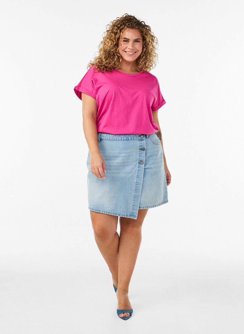 T-shirt met korte mouwen van katoenmix, Roze, Model image number 1