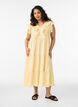 Mouwloze midi jurk in linnen en viscose met ruches, Geel, Model image number 0