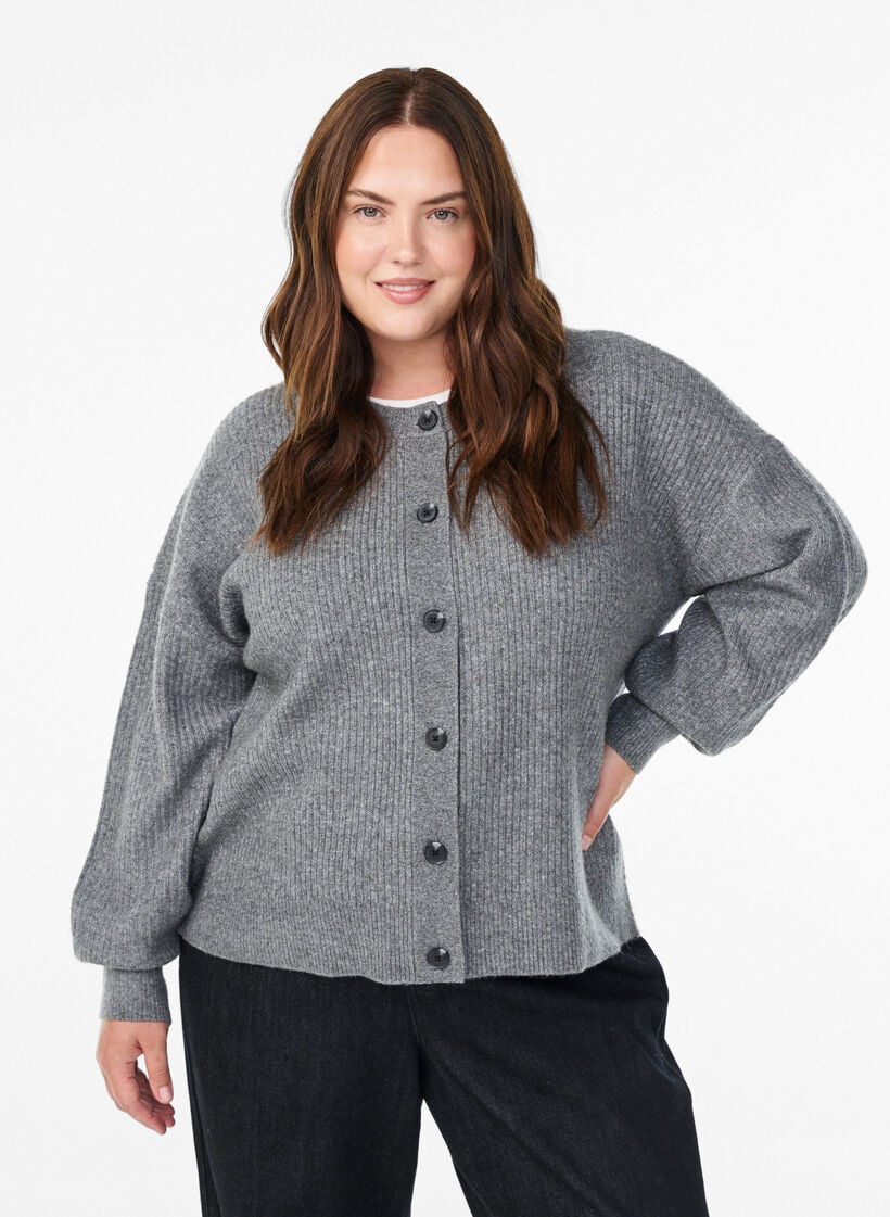 Vest van ribtricot met knopen, Grijs, Model image number 0
