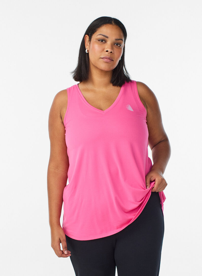 Sporttop met V-hals, Roze, Model image number 0