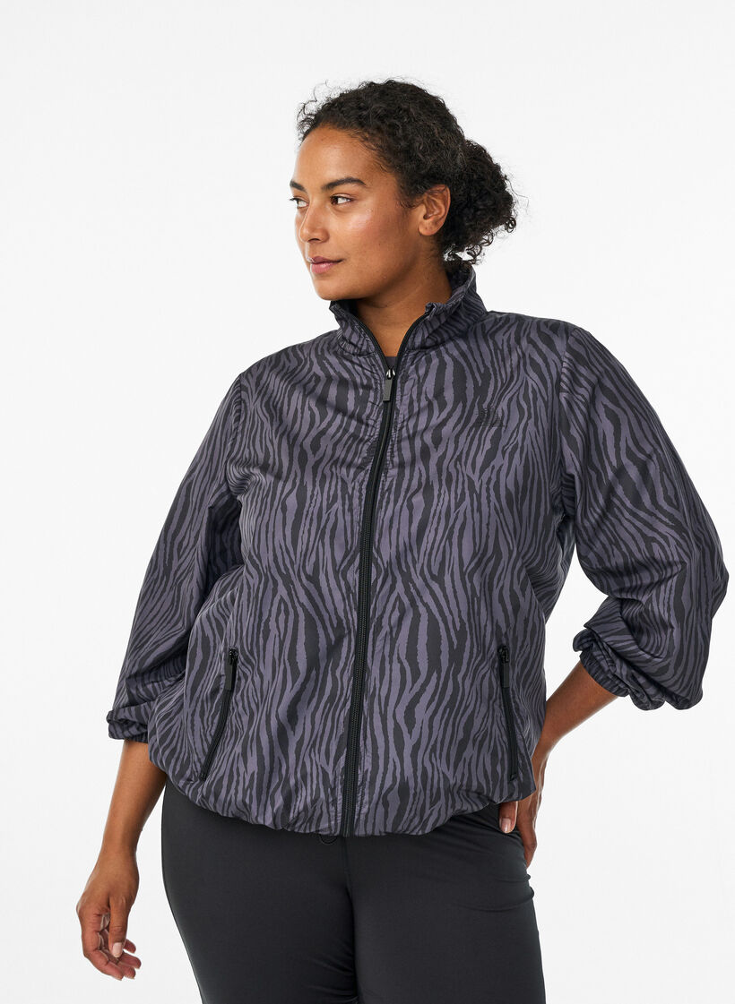 Runningjack met hoge hals en verstelbare zoom, Grey Zebra AOP, Model