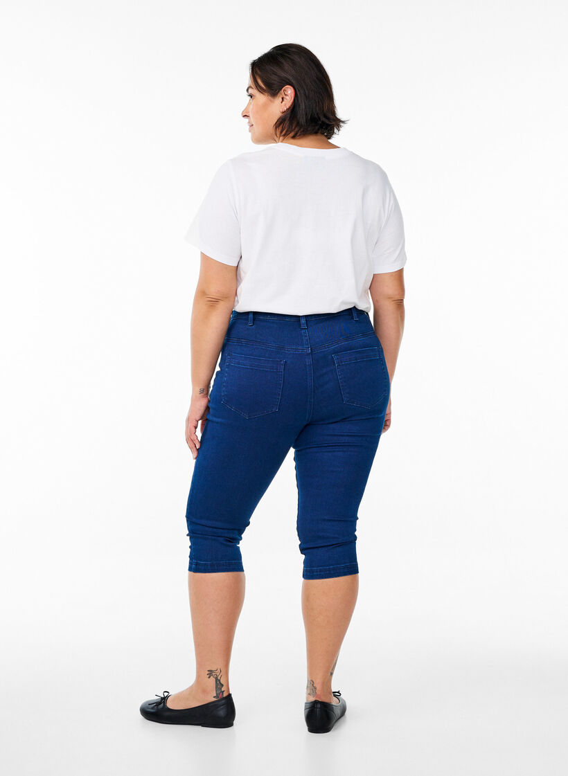 Amy capri jeans met hoge taille en super strakke pasvorm, Blauw, Model image number 1