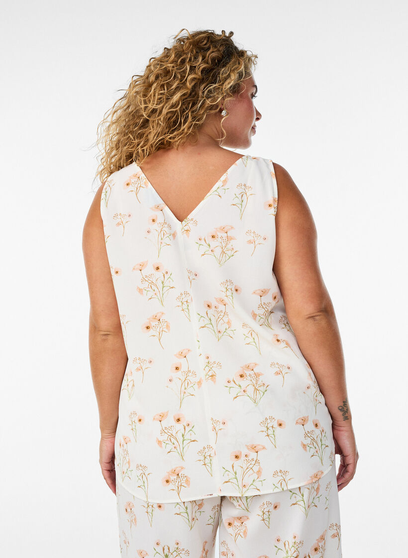Top met print en V-hals, Wit, Model image number 2
