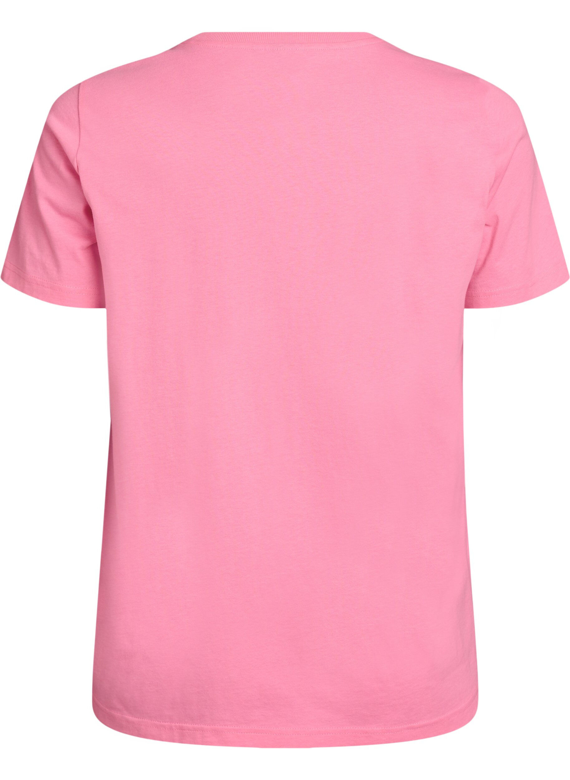 ZizziKatoenen T-shirt met fruitprint en tekst, Roze, Packshot image number 1