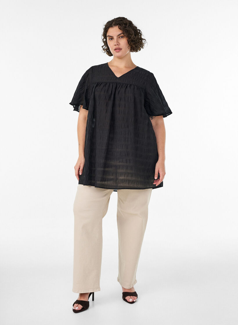 Tuniek in lyocell met vlindermouwen, Zwart, Model image number 1