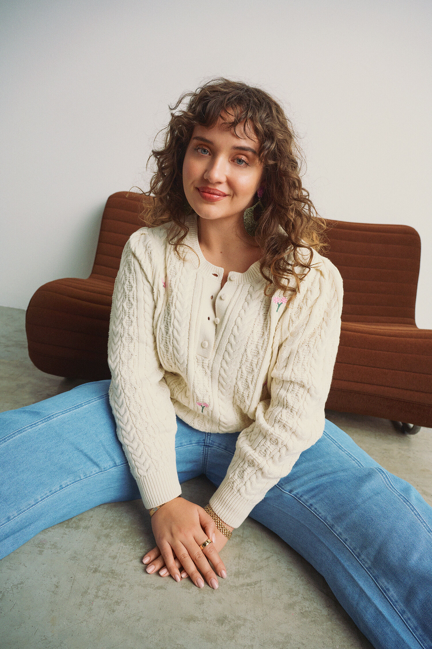 ZizziGebreide blouse met geborduurde bloemen, , Model