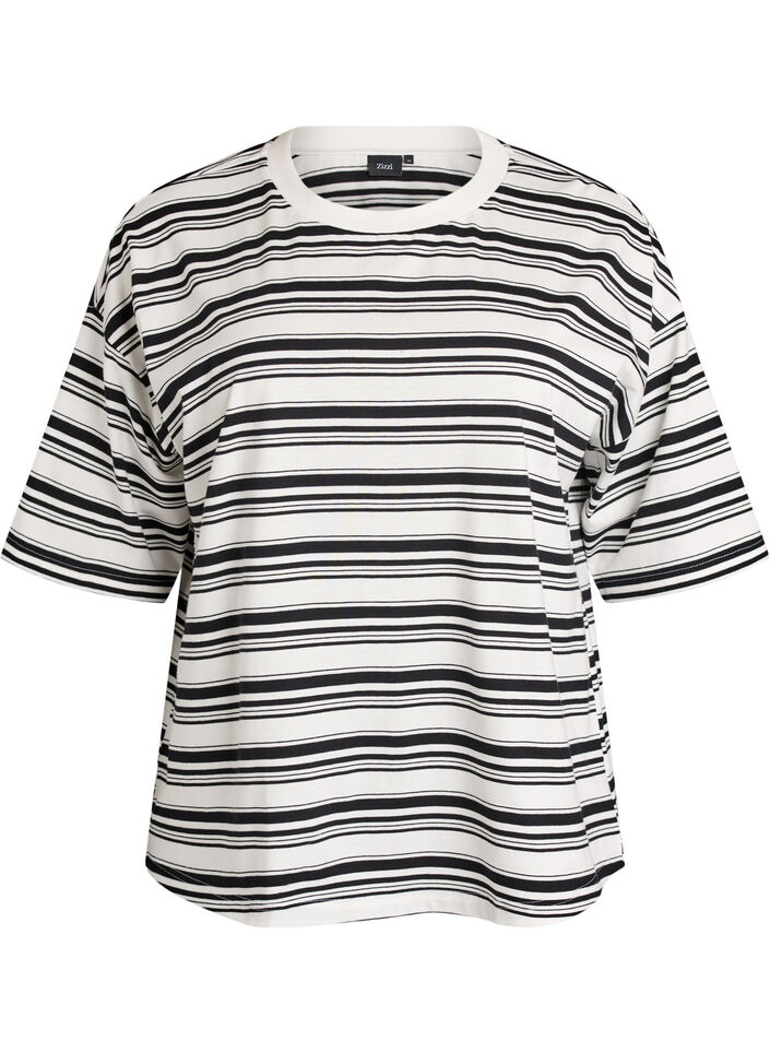 Boxy T-shirt met gestreept patroon, Zwart, Packshot image number 0