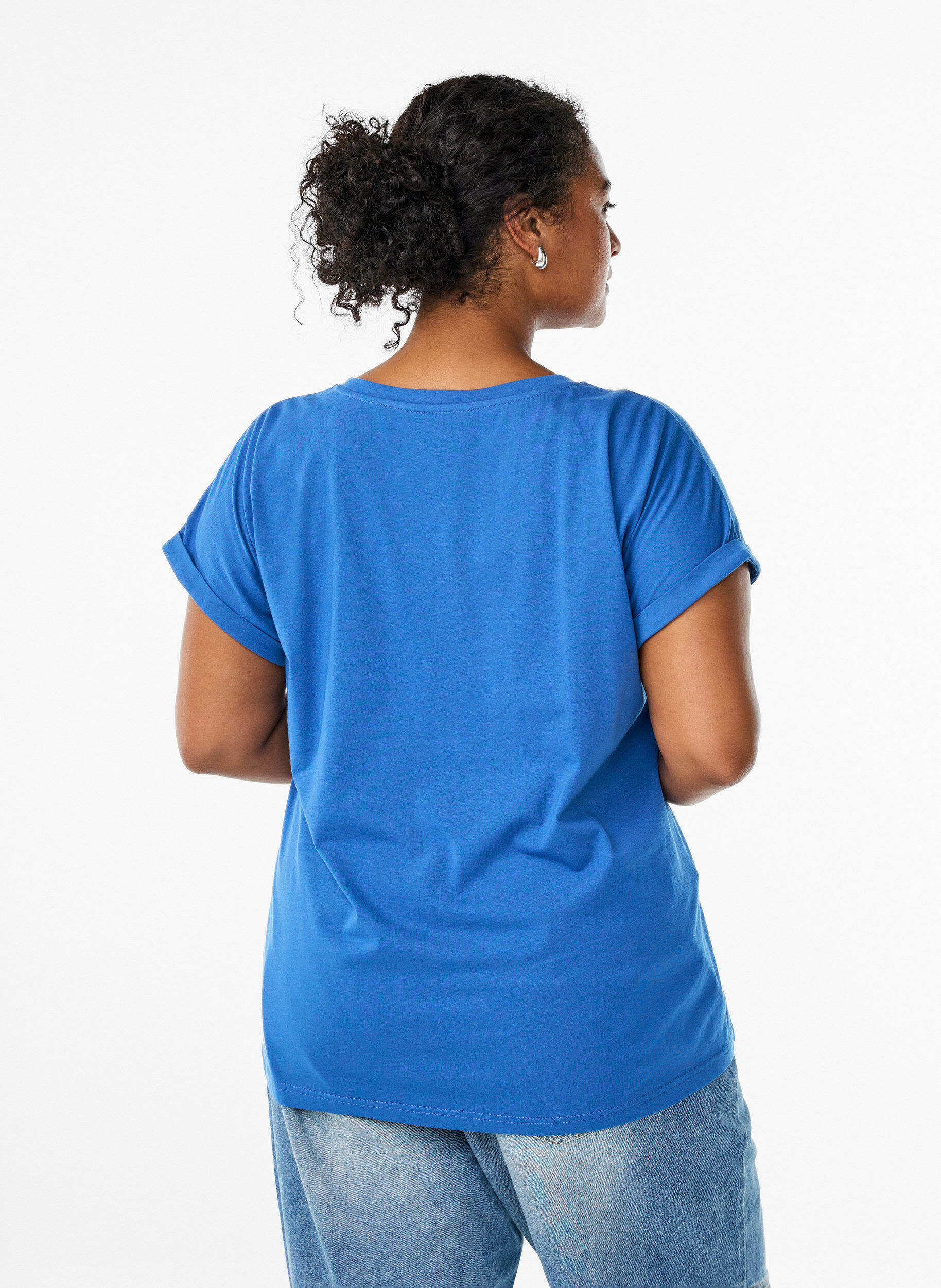 Zizzi T-shirt &agrave; manches courtes en m&eacute;lange de coton, Bleu, Model image number 2