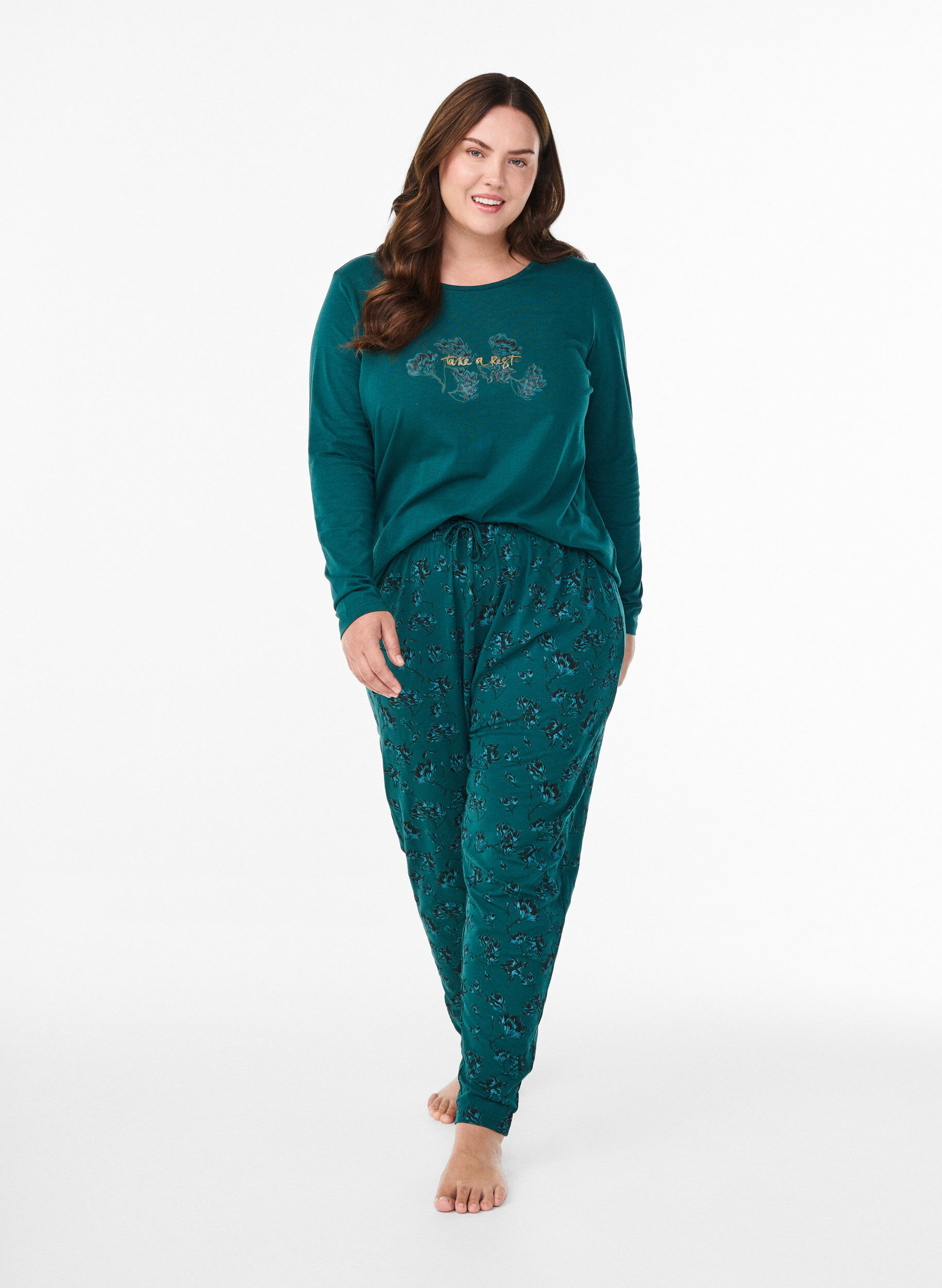 Kleren pyjama broek met print, Turquoise, Model