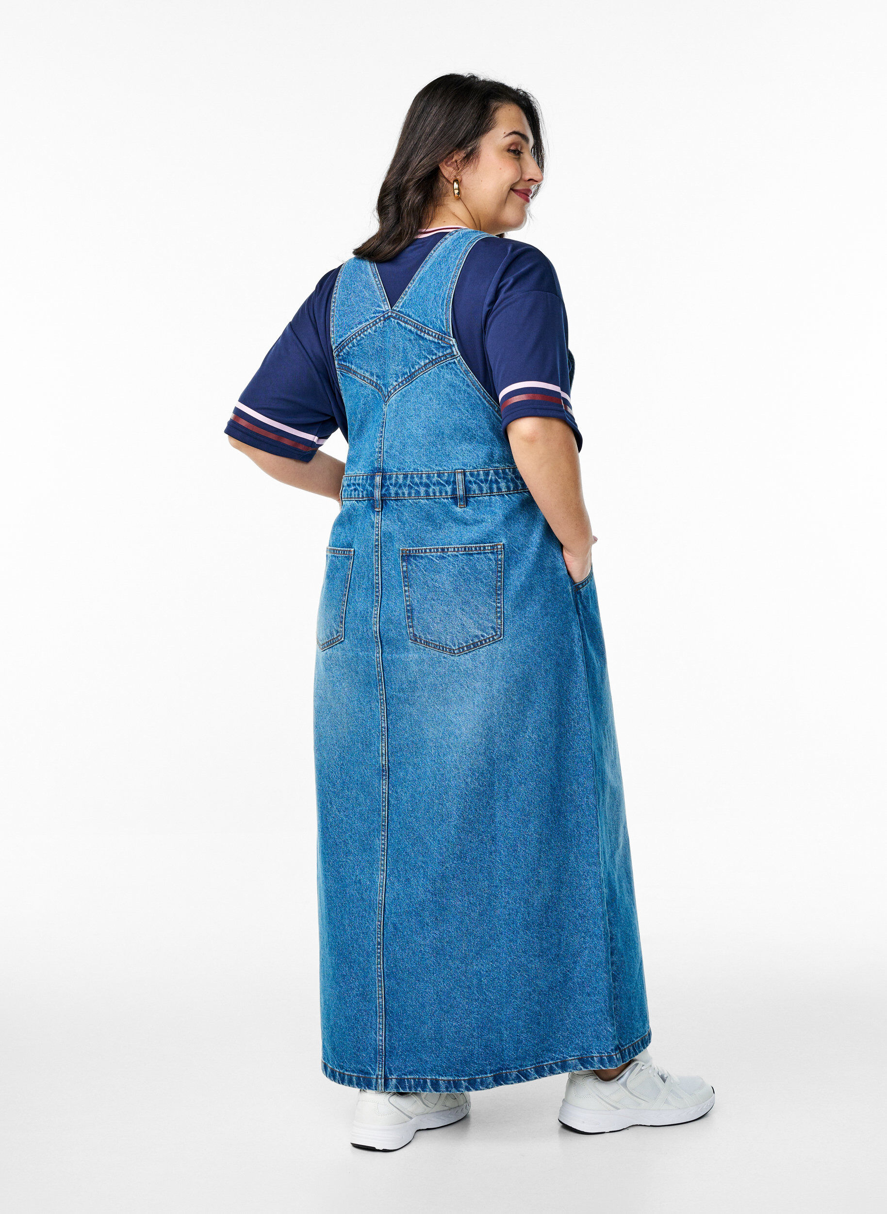ZizziMidi denim overall jurk, Blauw, Model image number 1