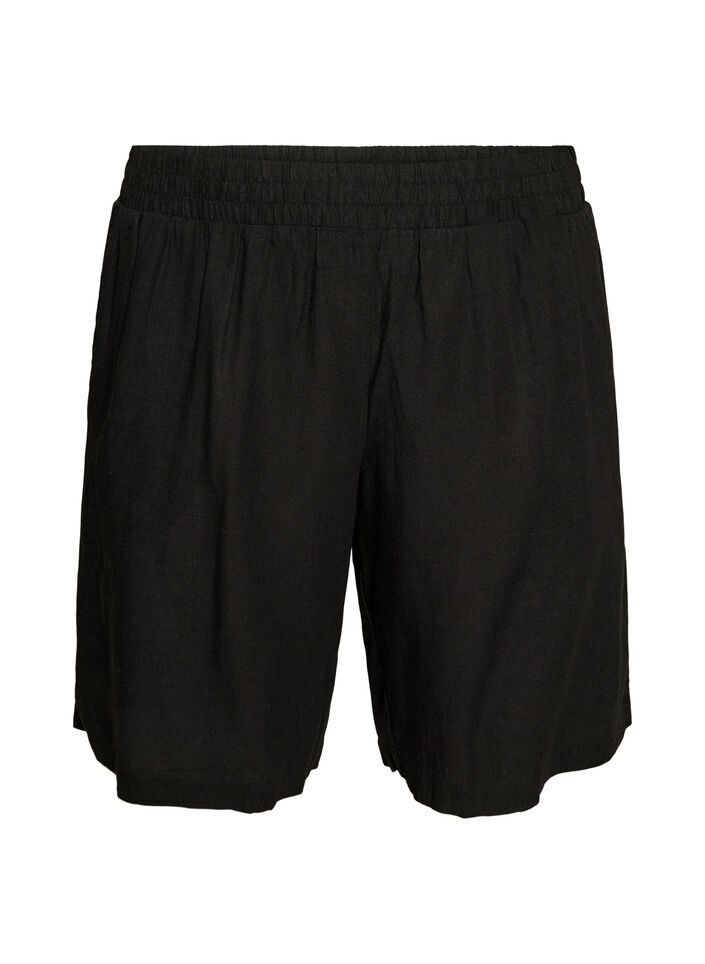 Shorts met hoge taille in linnen en viscose, Zwart, Packshot image number 0