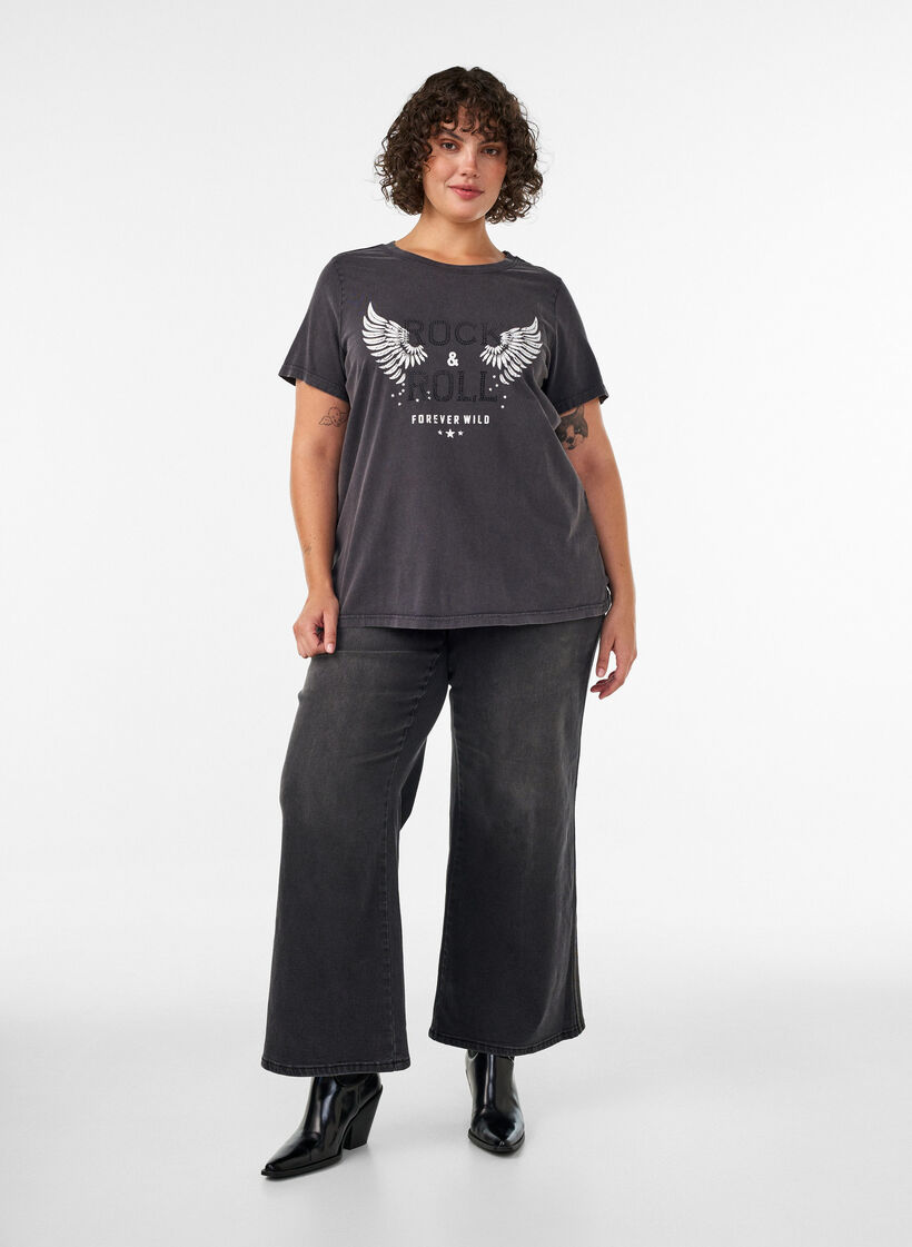 T-shirt van biologisch katoen met print, Zwart, Model image number 1