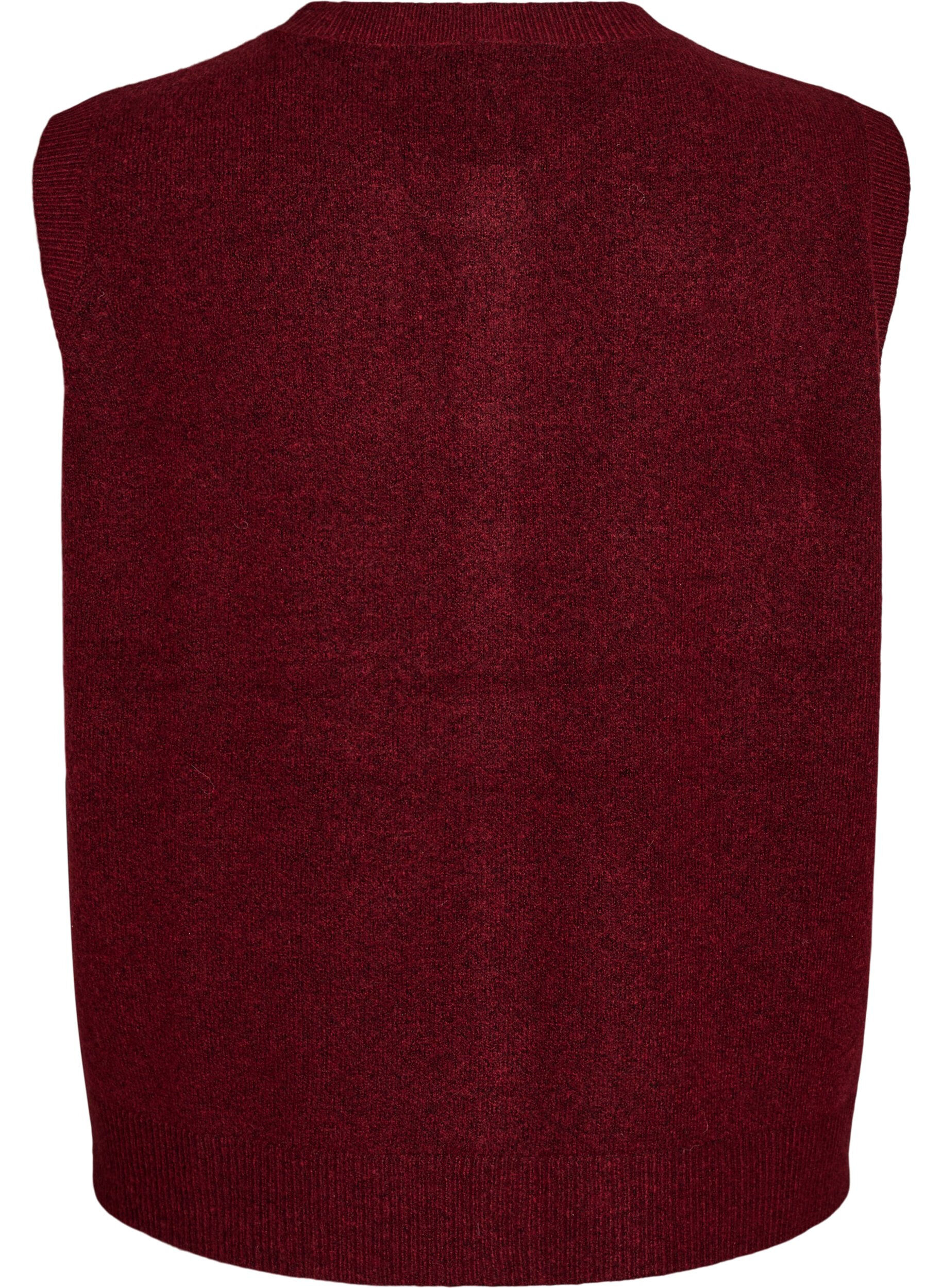 ZizziGebreide vest met decoratieve knopen, Donker Bordeaux, Packshot image number 1