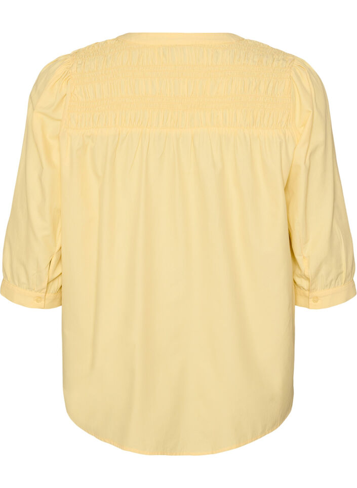 Blouse met smock en 3/4 mouwen, Geel, Packshot image number 1