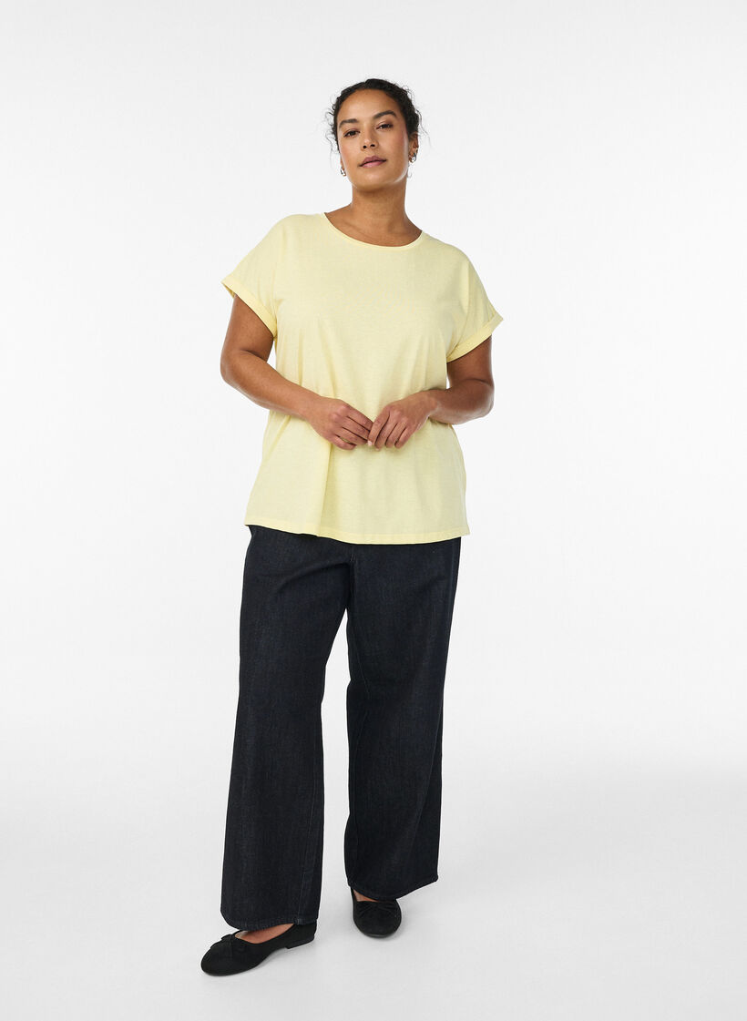 T-shirt met korte mouwen van katoenmix, Geel, Model image number 1