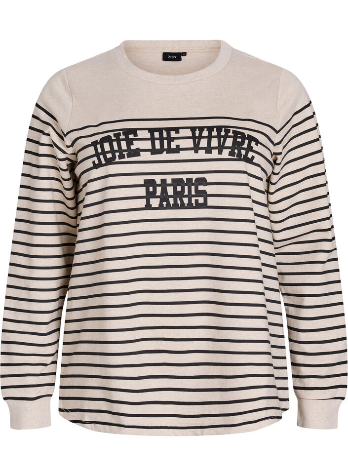Sweatshirt met strepen en tekstprint, Beige, Packshot image number 0