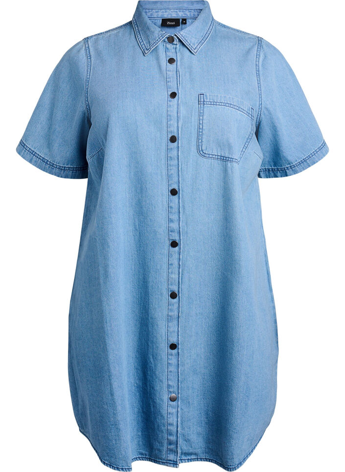 Robe chemise en denim &agrave; manches courtes, Bleu Clair, Packshot image number 0