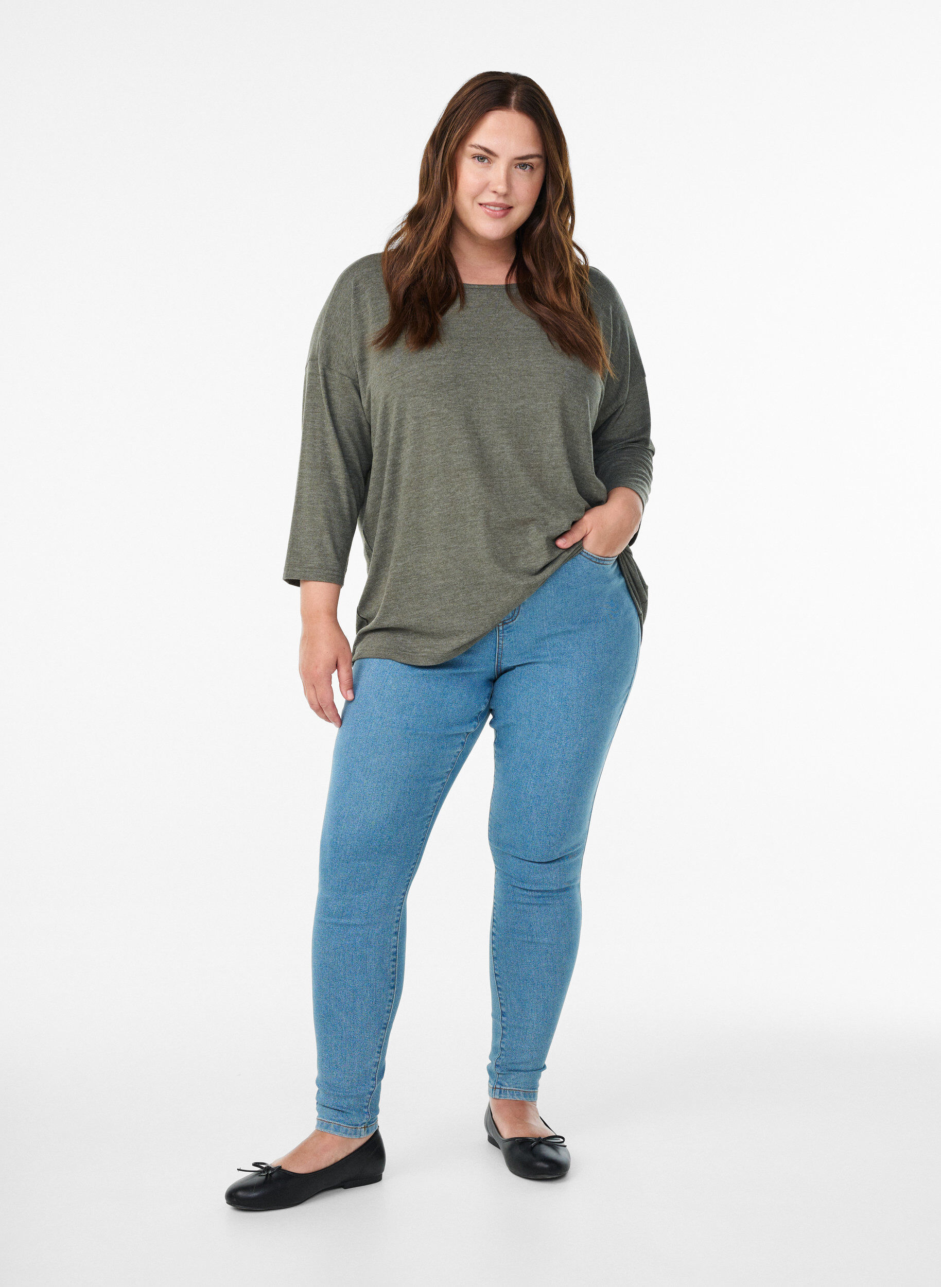 ZizziFLASH &ndash; Jersey blouse met 3/4 mouwen, Groen, Model image number 1