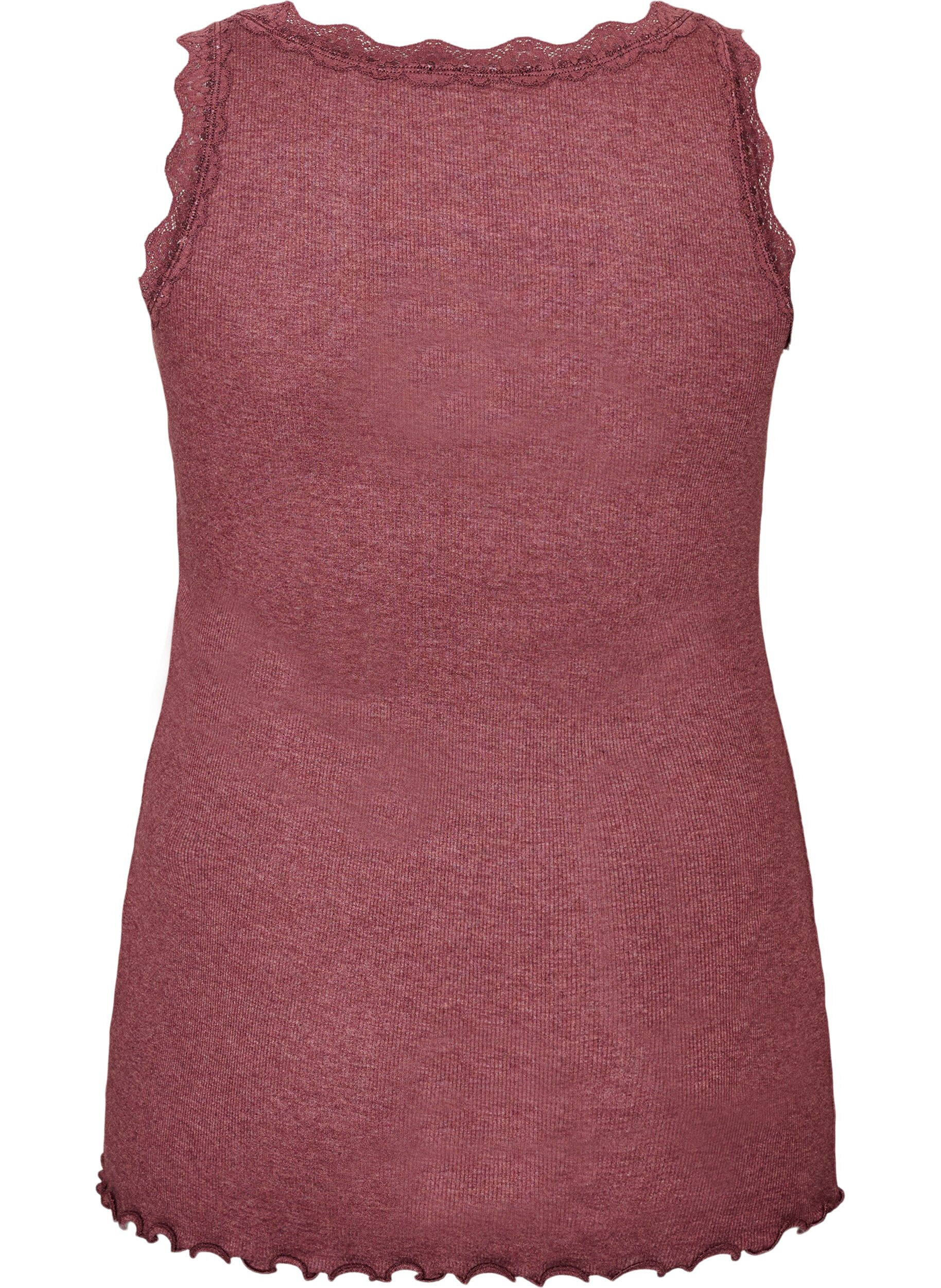 ZizziGeribde top met kanten afwerking, Rood, Packshot image number 1
