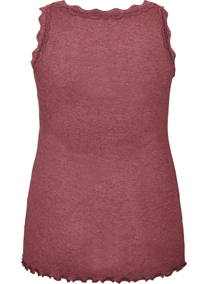 Geribde top met kanten afwerking, Rood, Packshot image number 1
